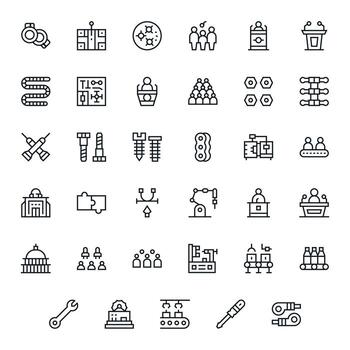 35 Icons for Assembly featuring 128x128 Display Perfect Regular Line Graphics vector
