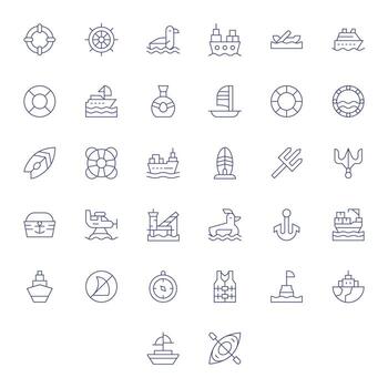 Nautical Icon Repository containing 32 Thin Line High Resolution Display Perfect graphics vector