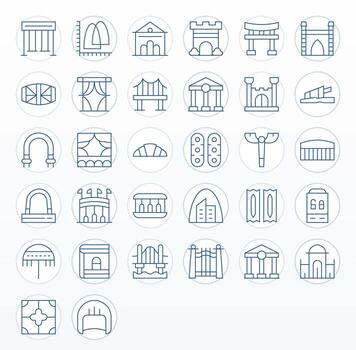 Arch Comprehensive Bundle with 32 Pixel Aligned Thin Line 256x256 Icons vector