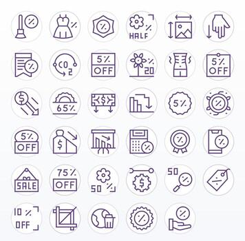 Reduction Complete Package with 35 256x256 Regular Line Grid Fitted Icons vector