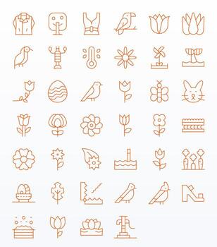 40 retina Listo Delgado línea íconos optimizado para primavera cuadrícula equipado monitor vector