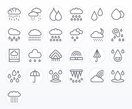 25 Pixel Optimized 64x64 Icons for Drizzle in elegant Regular Line design vector