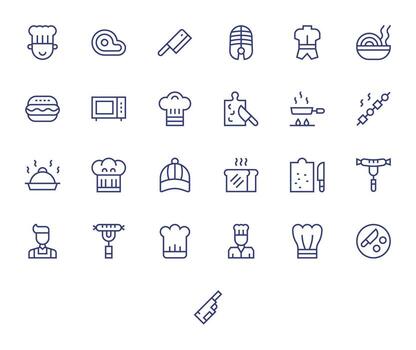 25 editable regular línea íconos diseñado para cocinar interfaz vector