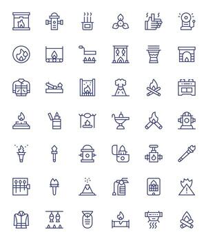 Regular Line Style Fire Icons with 42 High Resolution PIXEL Perfect Designs vector