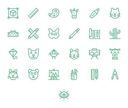 25 íconos para dibujo presentando 128x128 píxel Perfecto regular línea gráficos vector