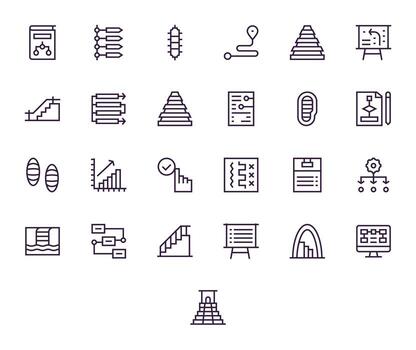 pasos editable conjunto con 25 alto resolución regular línea íconos vector