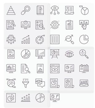 40 High Resolution Thin Line Icons for Data Analysis with PIXEL Perfect precision vector