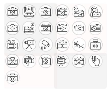 Digital Camera Icon Library with 25 Regular Line High Resolution Editable Designs vector