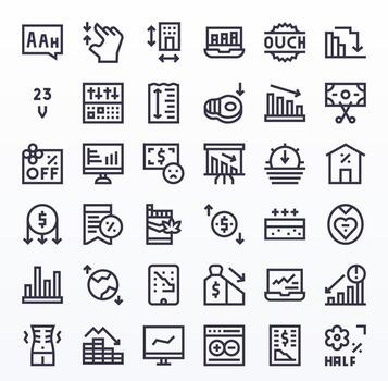 36 High Resolution Bold Line Icons for Decrease with Pixel Optimized precision vector