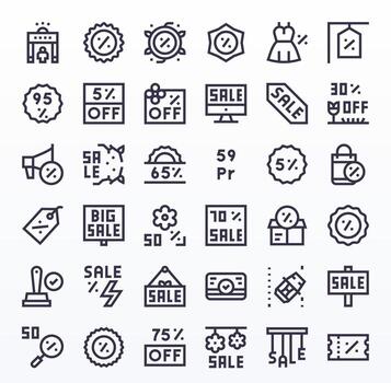 36 Pixel Optimized Icons themed around Clearance in 256x256 Bold Line format vector