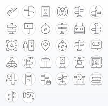 32 Pixel Aligned 128x128 Icons for Wayfinding in elegant Thin Line design vector