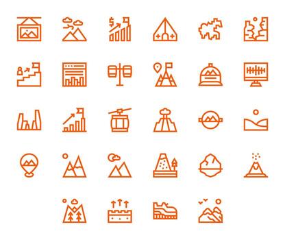 28 píxel alineado íconos temática alrededor pico en 256x256 negrita línea formato vector