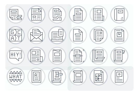 24 Display Perfect Icons themed around Word in 64x64 Thin Line format vector