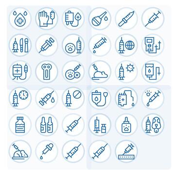 35 Icons inspired by Injection in Pixel Aligned 256x256 Regular Line quality vector