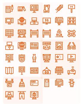 Display Icon Set with 45 Bold Line 256x256 PIXEL Perfect Graphics vector