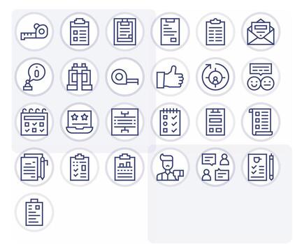 25 High Resolution Regular Line Icons for Survey with Grid Fitted precision vector