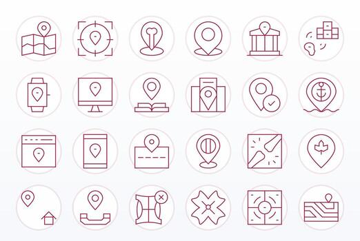 Coordinates Icon Set with 24 Thin Line High Resolution PIXEL Perfect Graphics vector