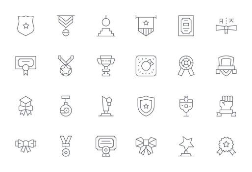 mérito icono conjunto con 24 Delgado línea 128x128 píxel optimizado gráficos vector