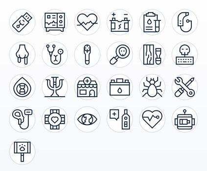 25 256x256 Regular Line Pixel Optimized Icons for Diagnostic Projects vector