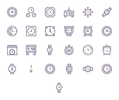 Hour Icon Toolkit featuring 25 Grid Fitted 64x64 Regular Line elements vector