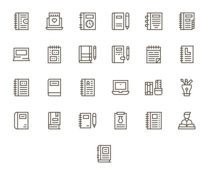 25 Regular Line Editable Icons tailored for Notebook High Resolution interface vector