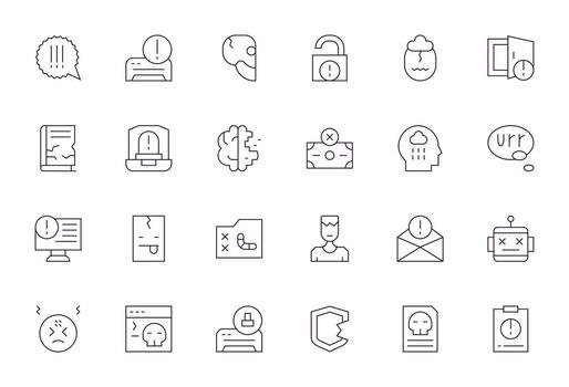 24 Icons for System Error optimized in Grid Fitted Retina Ready Thin Line resolution vector