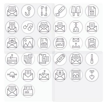 32 píxel alineado íconos temática alrededor adjunto archivo en retina Listo Delgado línea formato vector