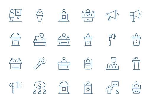 Public Speaking Comprehensive Bundle with 24 Pixel Aligned Thin Line Retina Ready Icons vector