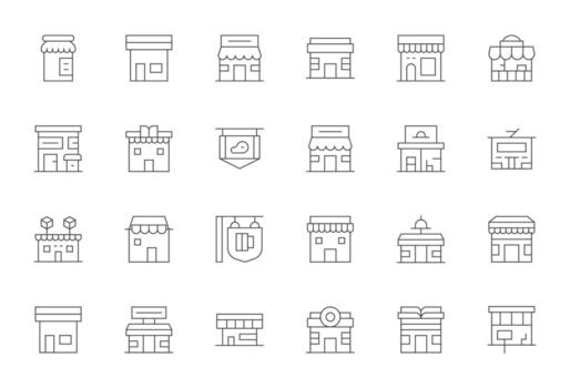 24 Thin Line Pixel Aligned Icons crafted for Shopfront 256x256 applications vector