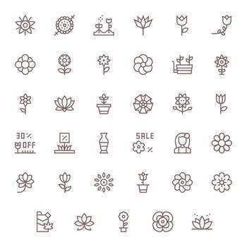 35 íconos para flor presentando retina Listo píxel optimizado regular línea gráficos vector