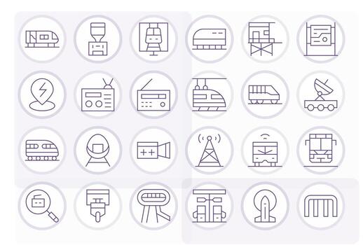 Station High Resolution Icon Pack with 24 Thin Line Display Perfect Elements vector