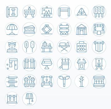 Stand Premium Bundle with 32 High Resolution Grid Fitted Thin Line Icons vector