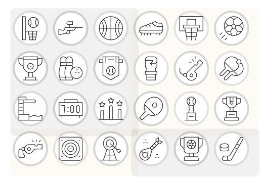 Competition Comprehensive Bundle with 24 Grid Fitted Thin Line High Resolution Icons vector