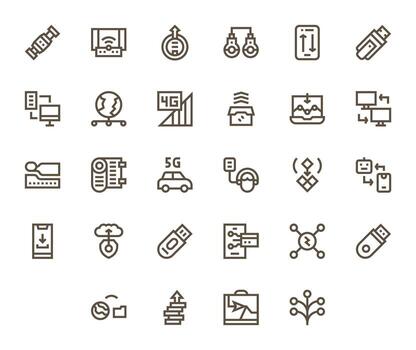 28 Grid Fitted 128x128 Icons for Data Transfer in elegant Bold Line design vector