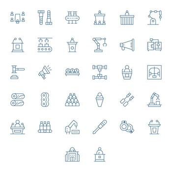 32 Icons inspired by Assembly in Pixel Optimized High Resolution Thin Line quality vector