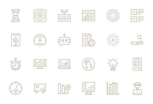 Progress Bar Icon Collection featuring 24 Pixel Aligned 256x256 Thin Line Designs vector