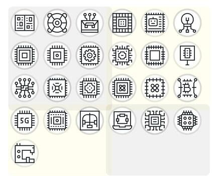 Processor Modern Collection with 25 Regular Line 128x128 Pixel Aligned Icons vector