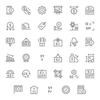 35 íconos para reducción presentando alto resolución píxel optimizado regular línea gráficos vector