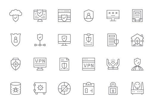 24 Thin Line Pixel Optimized Vectors for Digital Security Theme