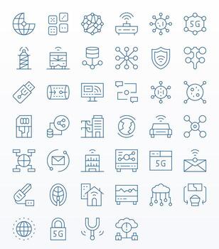 40 Icons for Connectivity optimized in PIXEL Perfect 128x128 Thin Line resolution vector