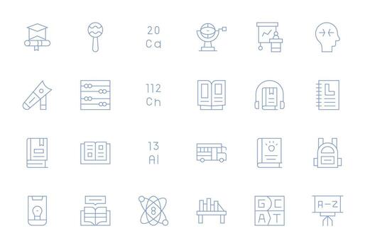 Learning Professional Set with 24 Thin Line Pixel Optimized 64x64 Icons vector