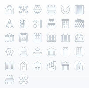 32 Icons for Structure featuring High Resolution Pixel Aligned Thin Line Graphics vector
