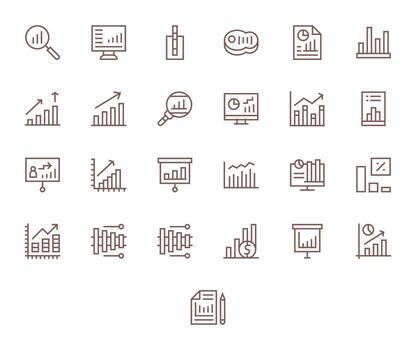 Bar Graph Complete Package with 25 Retina Ready Regular Line Pixel Aligned Icons vector