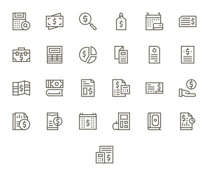 Expense Complete Package with 25 High Resolution Regular Line Detail Enhanced Icons vector