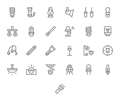 25 Regular Line Icons designed for Lamp in 64x64 Grid Fitted format vector