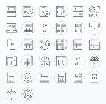32 alto resolución Delgado línea íconos optimizado para cálculo cuadrícula equipado monitor vector