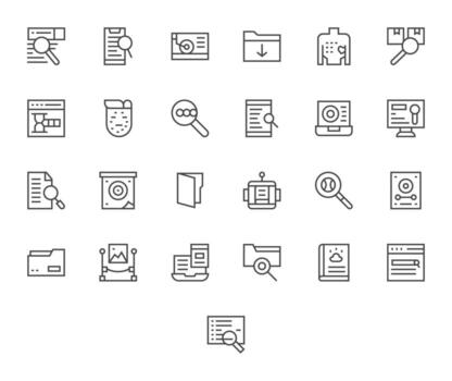 Retrieve Ultimate Package with 25 Retina Ready Regular Line Pixel Aligned Icons vector