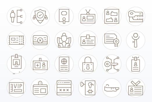 autorización completar paquete con 24 256x256 Delgado línea píxel alineado íconos vector