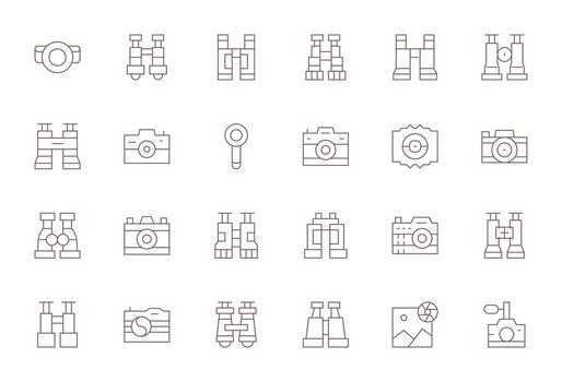 24 High Resolution Thin Line Grid Fitted Icons for Viewfinder Projects vector