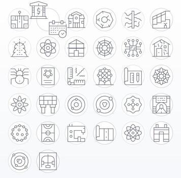 32 Thin Line Grid Fitted Icons for Schematic Graphics vector